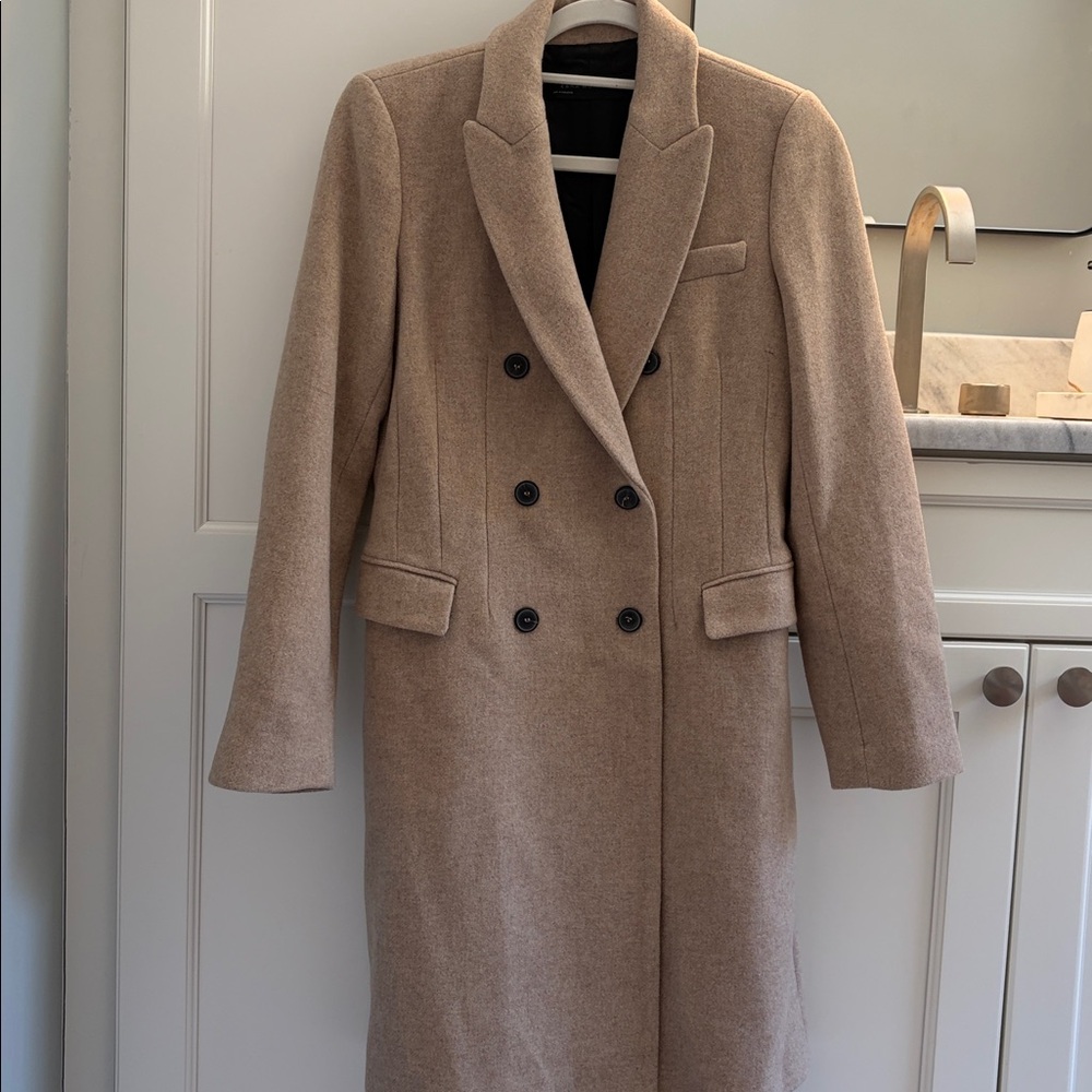 Zara Women Tan Double-Breasted Coat